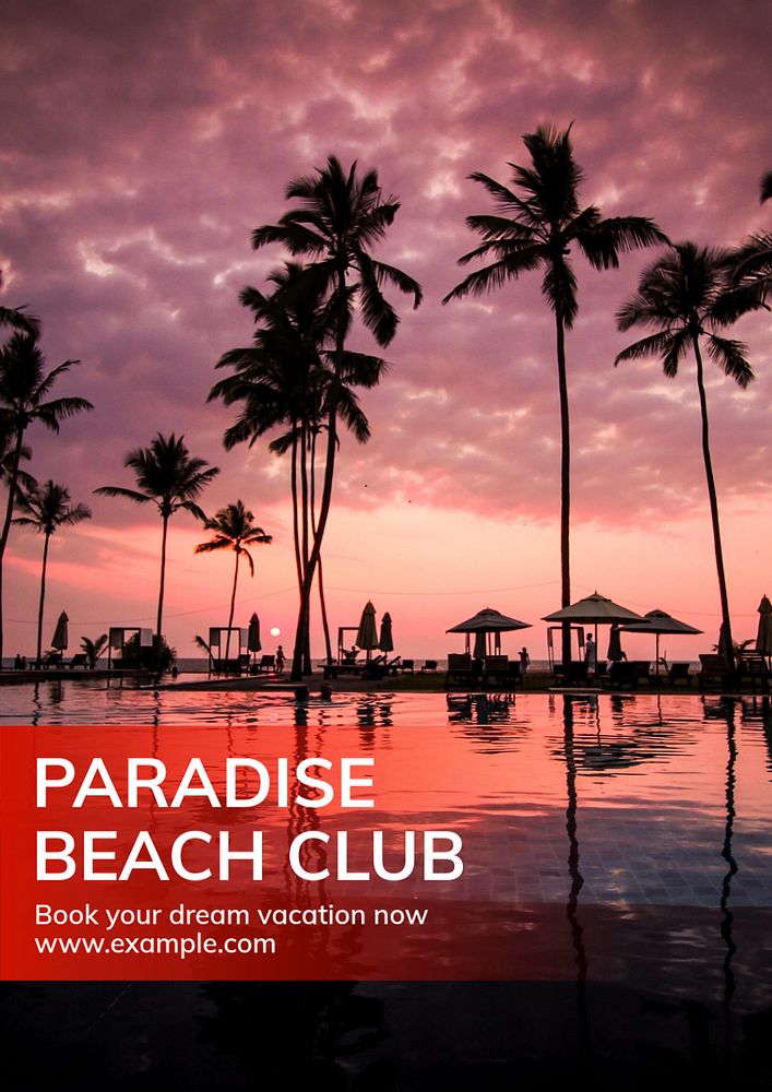 Paradise beach club  poster template, editable text and design