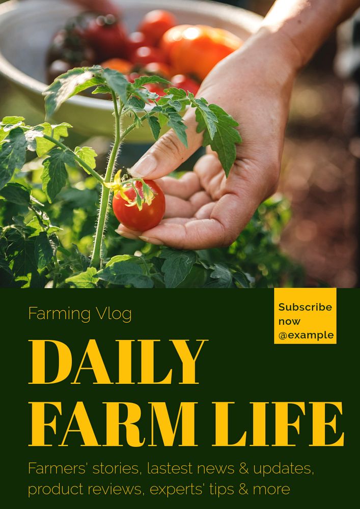 Farming vlog  poster template, editable text and design