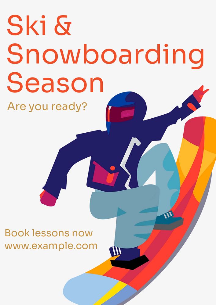 Ski lesson poster template, editable text and design