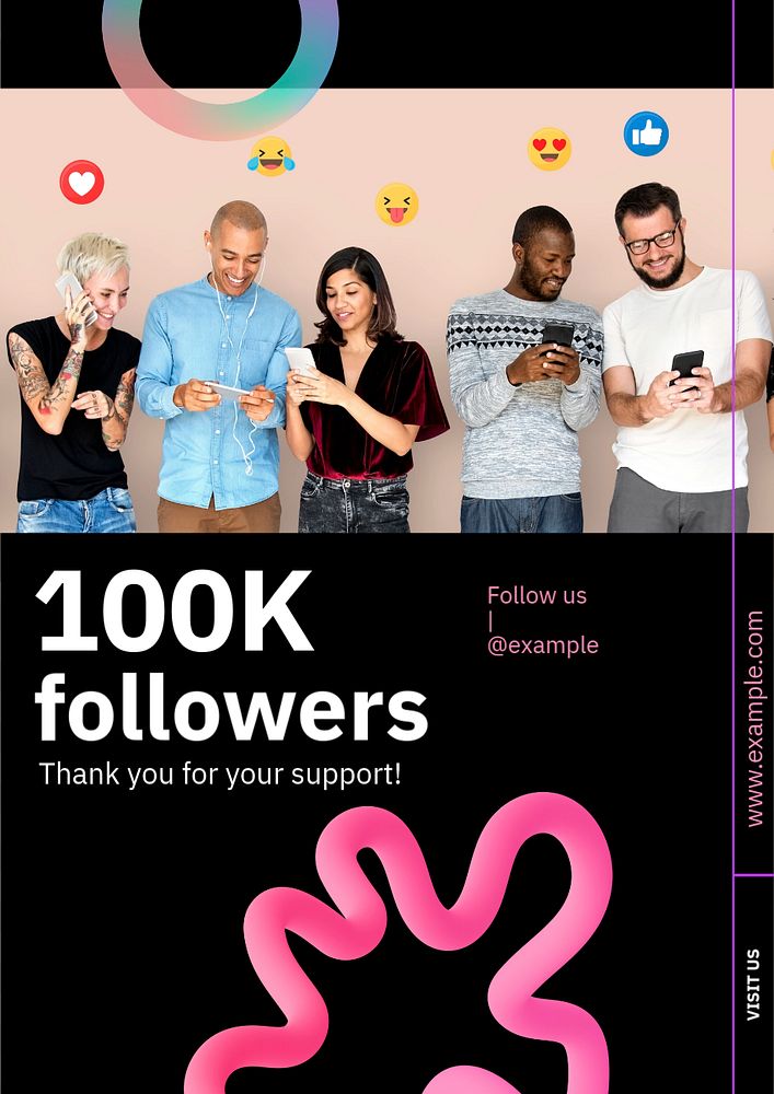 100k followers  poster template, editable text and design