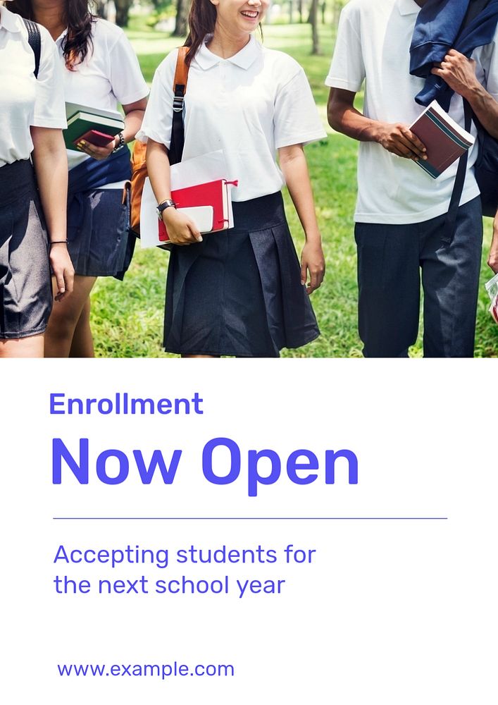 School student enrollment poster template, editable text and design