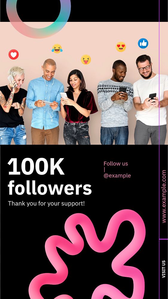 100k followers  Instagram story template, editable text