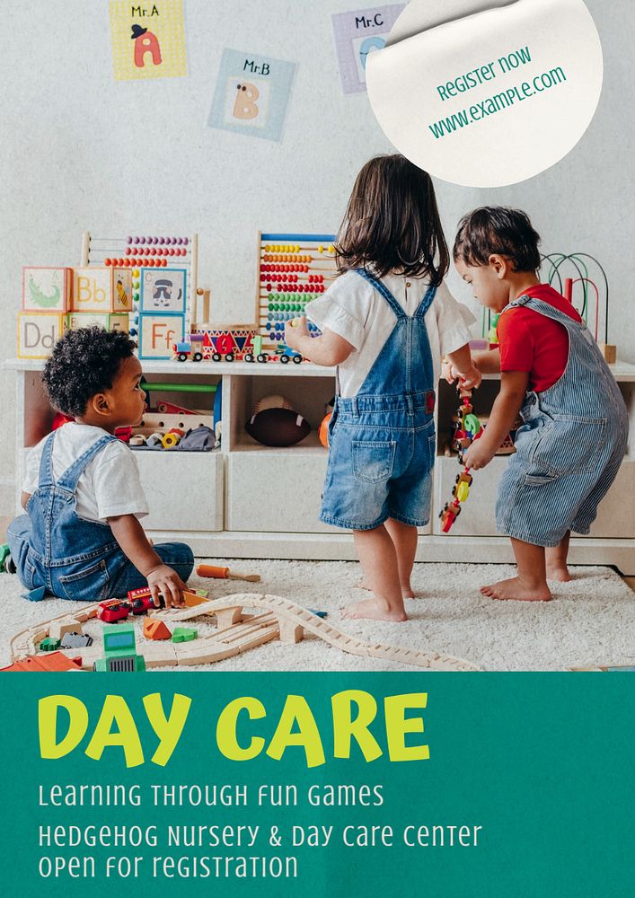 Day care registration  poster template, editable text and design