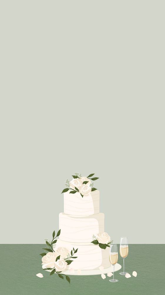 Floral wedding cake mobile wallpaper, editable celebration design