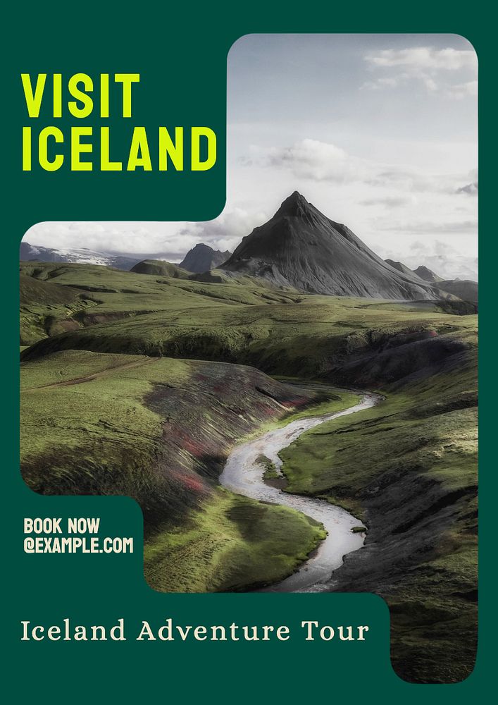 Iceland adventure  poster template, editable text and design