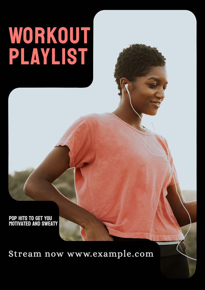 Workout playlist  poster template, editable text and design