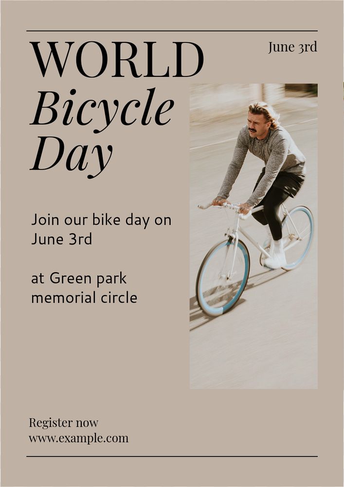 World bicycle day  poster template, editable text and design