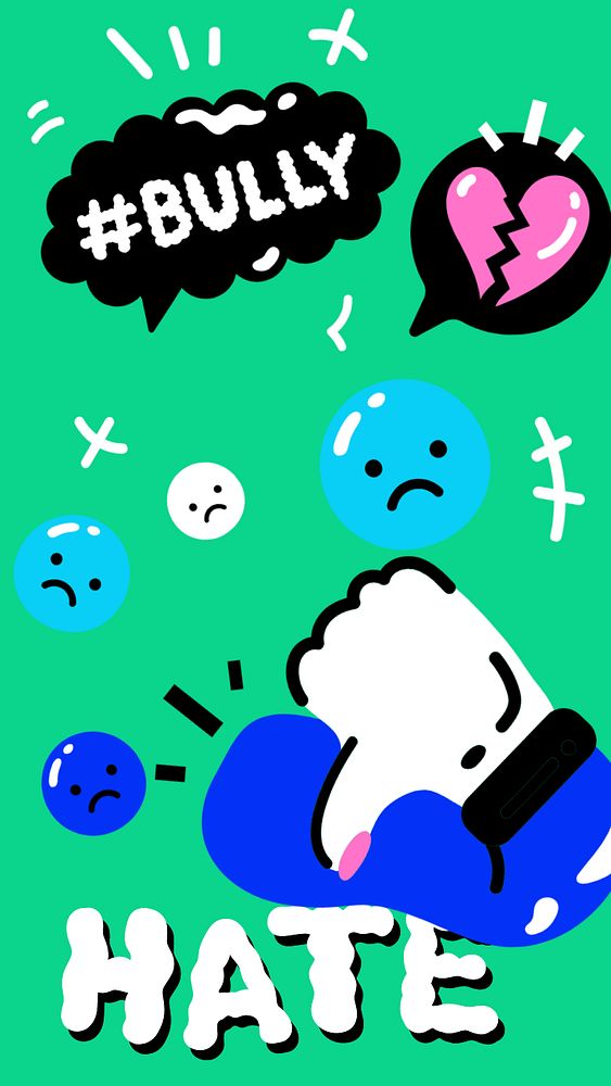 Cyber bullying mobile wallpaper, editable funky illustration