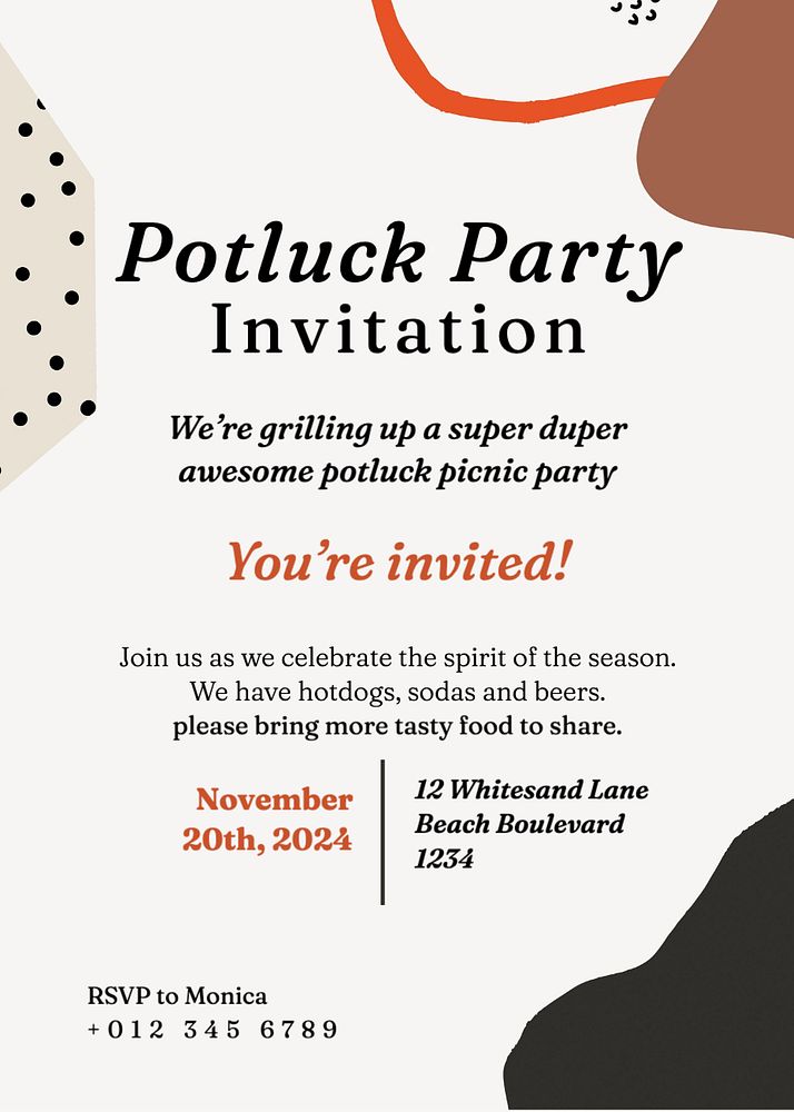 Potluck party template, editable design