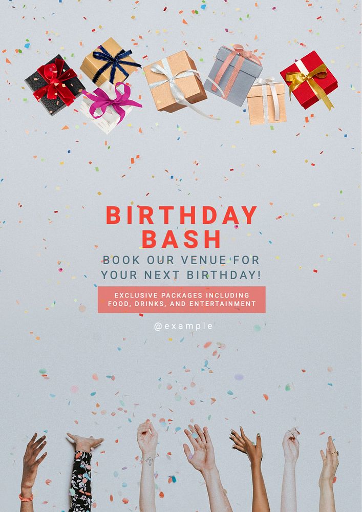 Birthday bash poster template, editable text and design