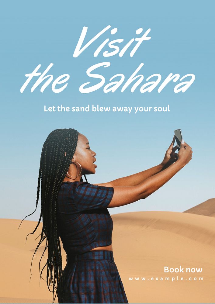 Visit Sahara poster template, editable text and design