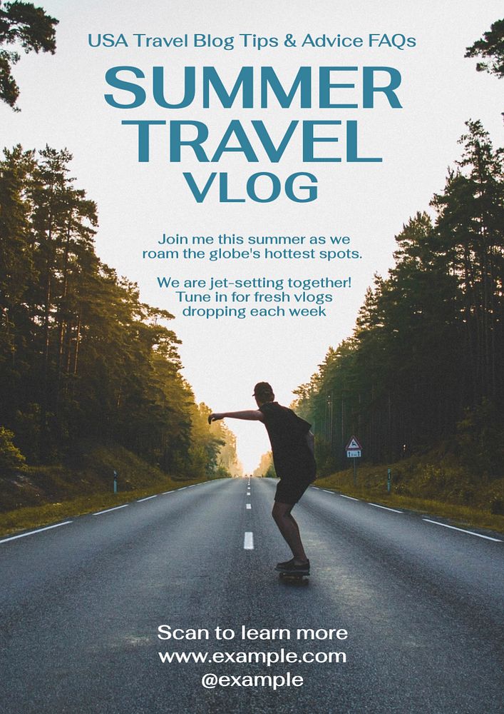 Summer travel poster template, editable text and design