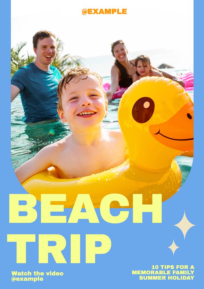 Beach trip poster template, editable text and design