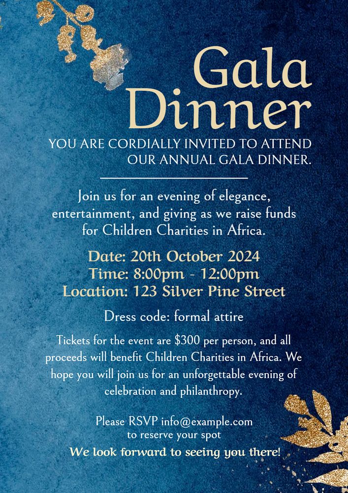 Gala dinner poster template, editable text and design