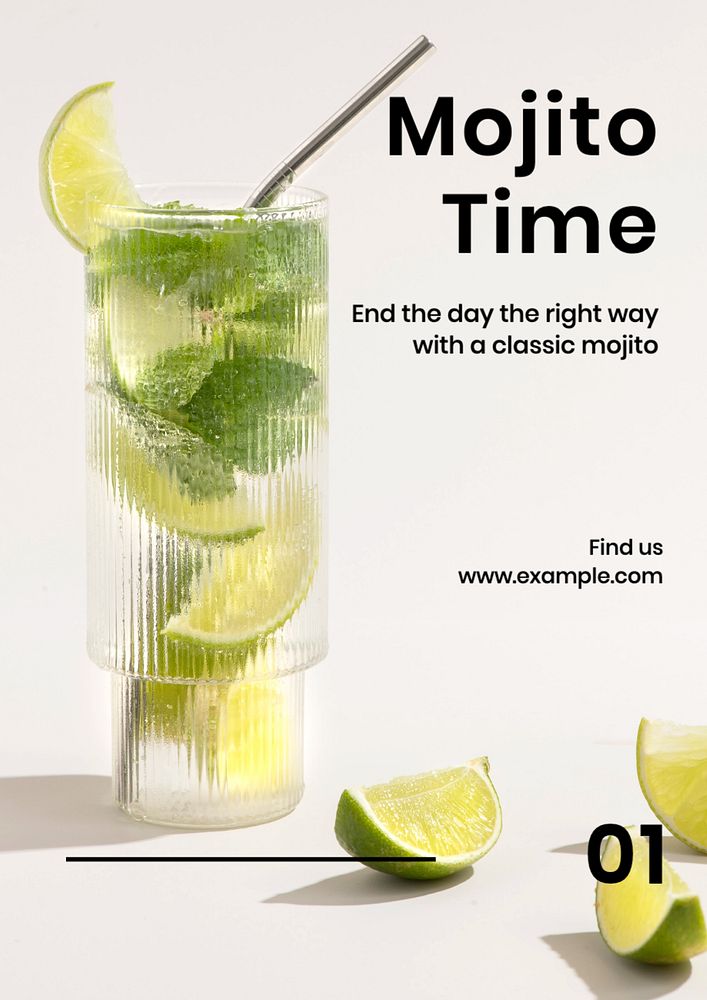 Mojito time poster template, editable text and design