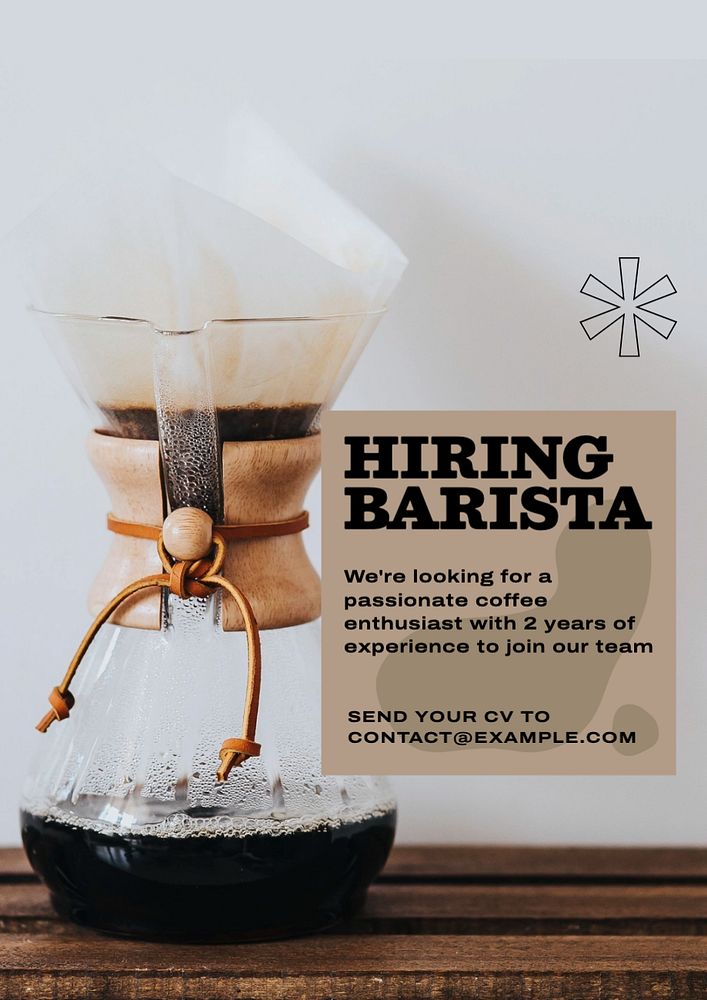 Hiring barista  poster template, editable text and design