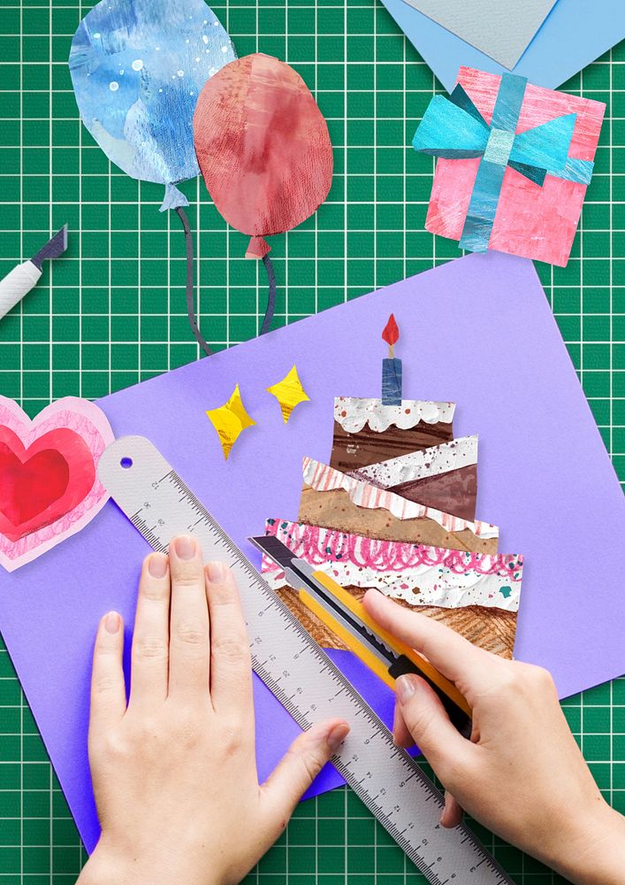 Birthday cake celebration, DIY paper craft photo, editable design