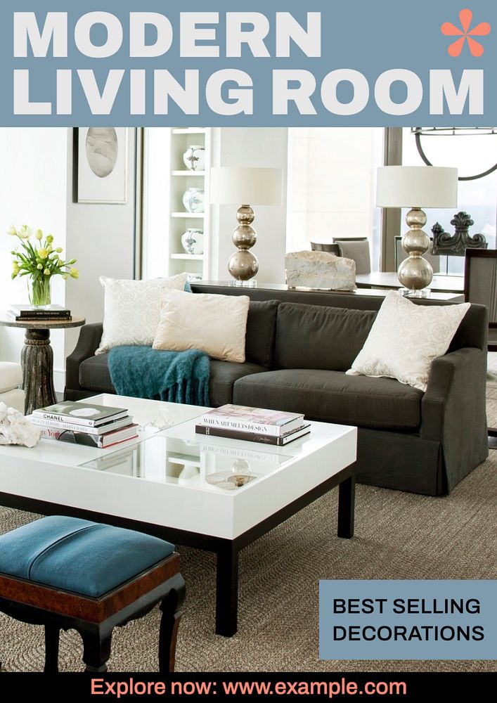 Modern living room  poster template, editable text and design