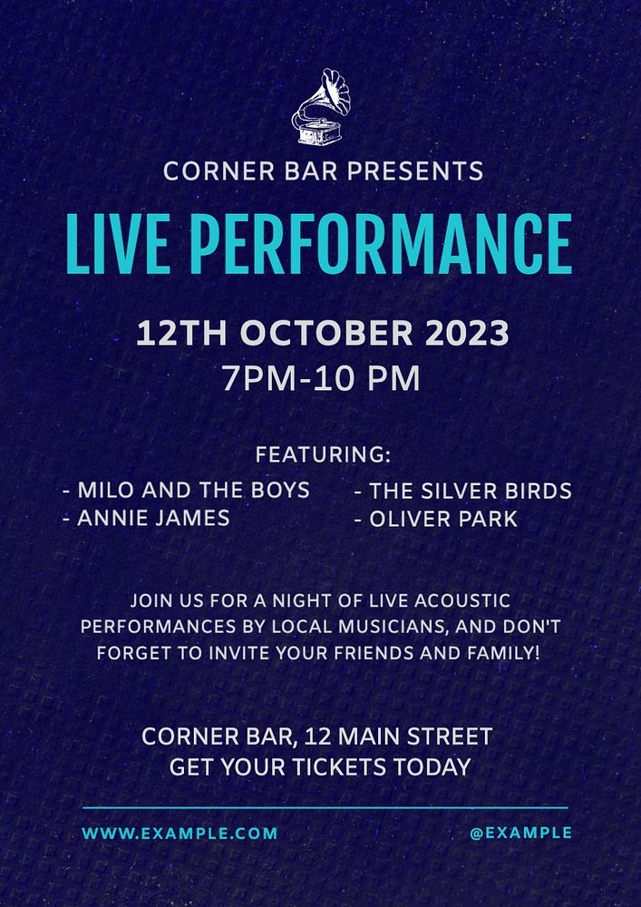 Live performance poster template, editable text and design