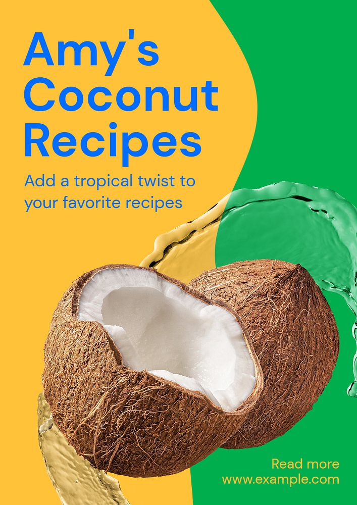 Coconut recipe poster template, editable text and design