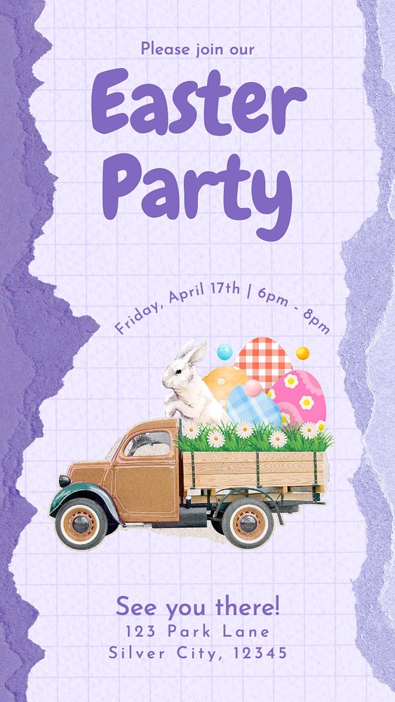 Easter party invitation  Instagram story template, editable text