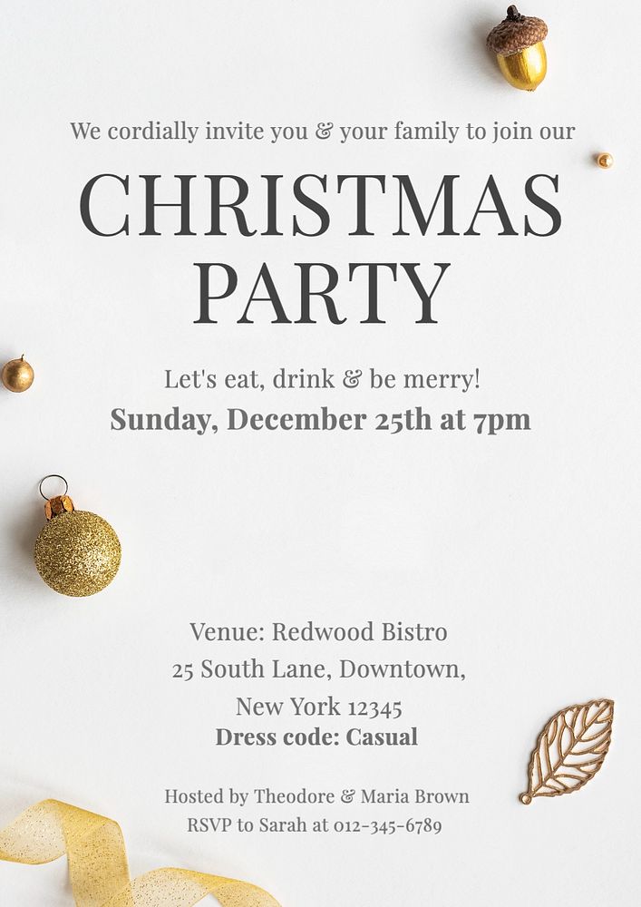 Christmas party invitation poster template, editable text and design