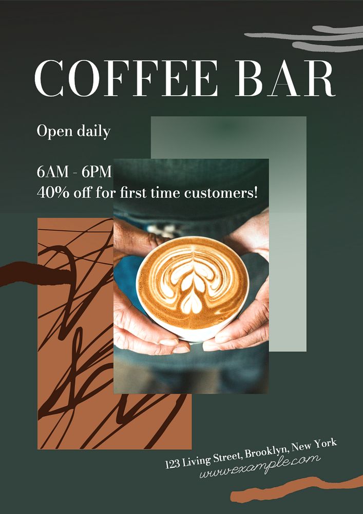 Coffee cafe poster template, editable text and design