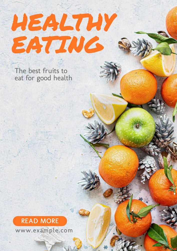 Healthy eating poster template, editable text and design