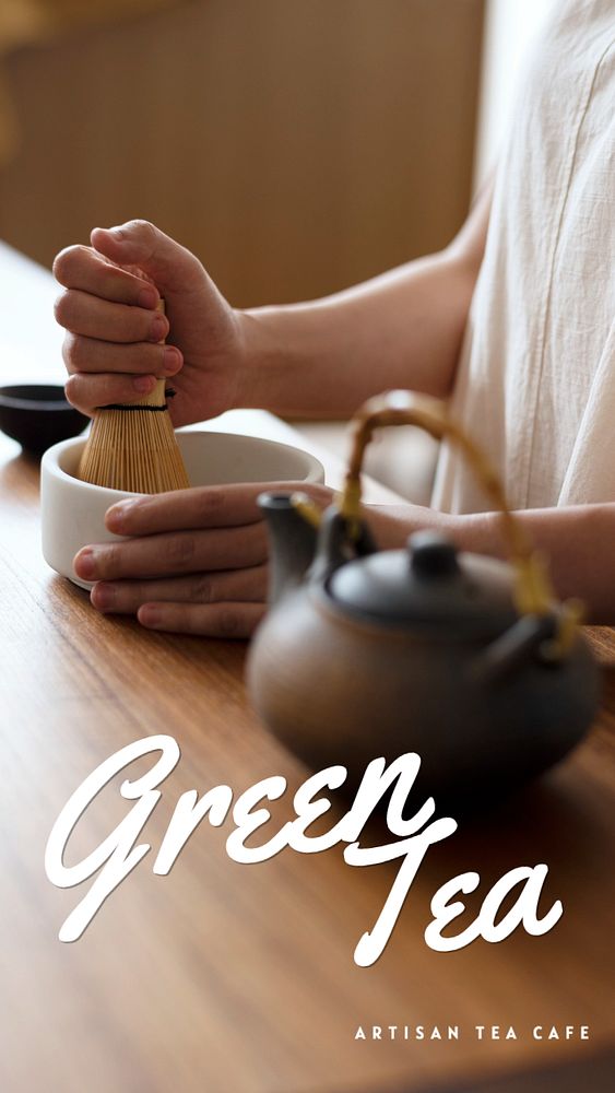 Green tea Instagram story template, editable text