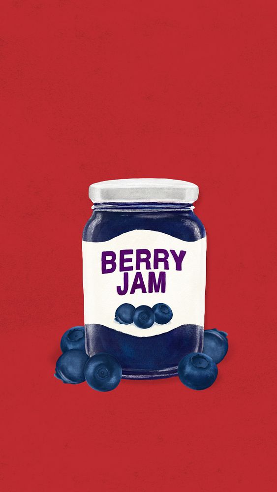 Berry jam iPhone wallpaper, bread spread digital painting, editable design