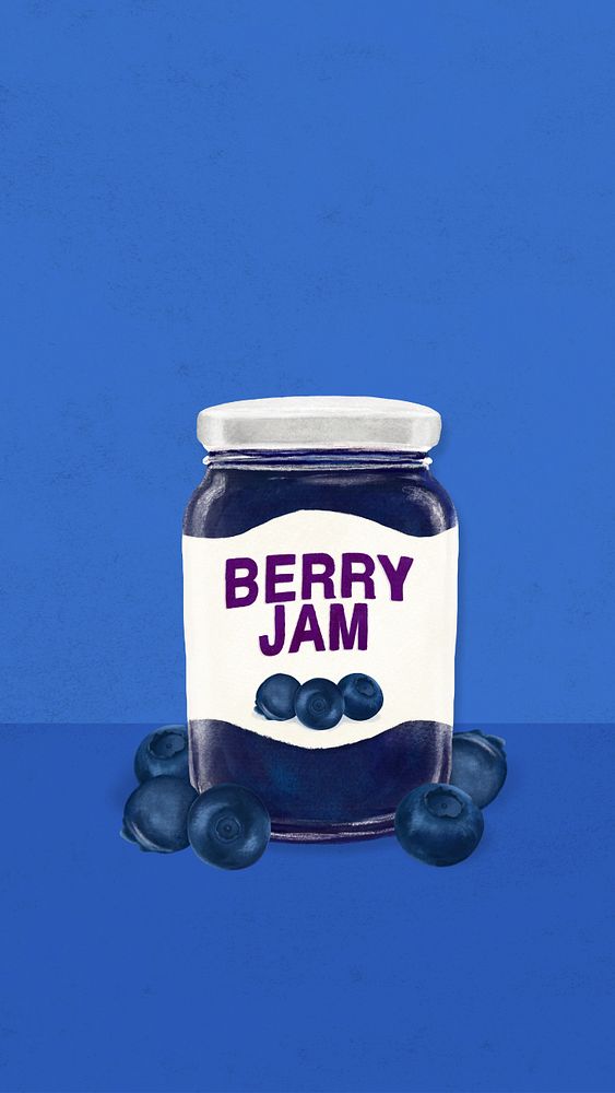 Berry jam iPhone wallpaper, bread spread digital painting, editable design