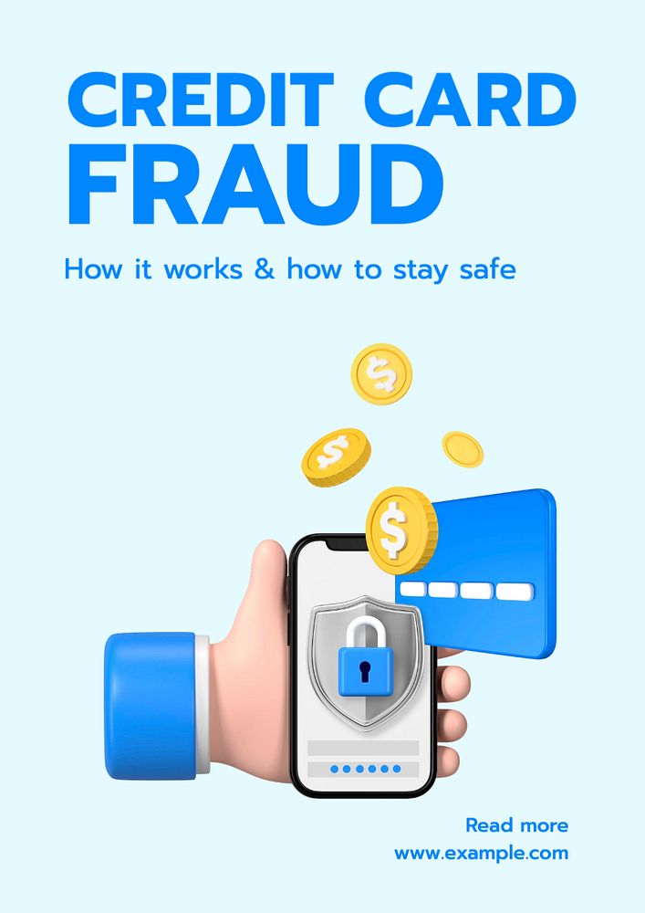 Credit card fraud  poster template, editable text and design