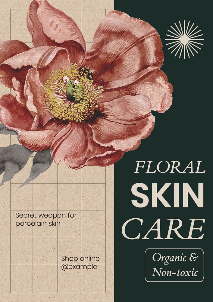 Floral skincare  poster template, editable text and design