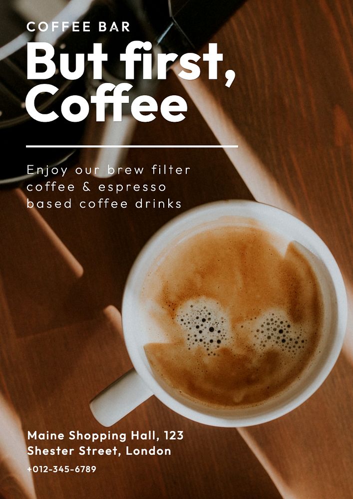 Coffee shop  poster template, editable text and design