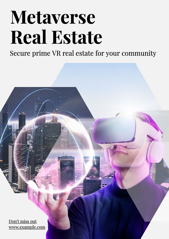 Metaverse VR estate poster template, editable text and design