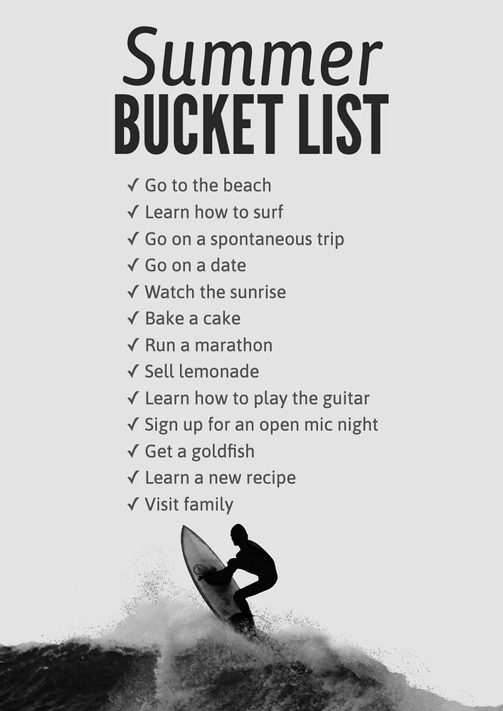 Summer bucket list poster template, editable text and design