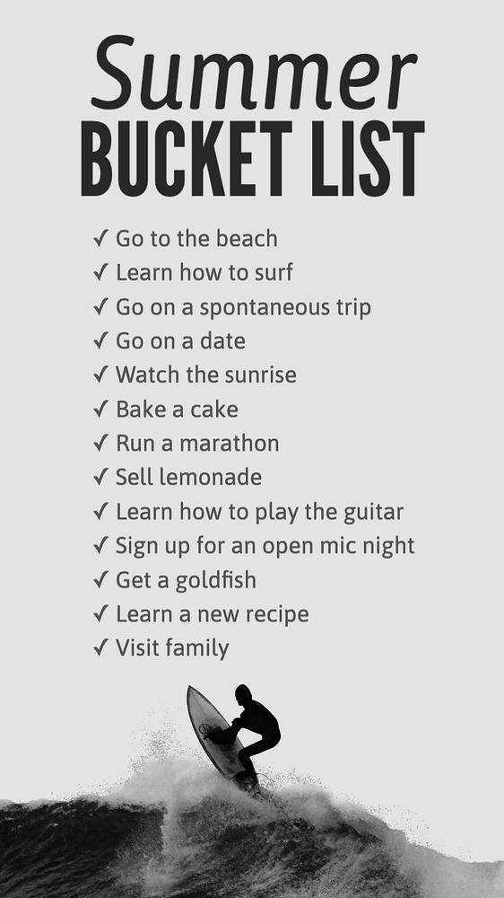 Summer bucket list Instagram story template, editable text