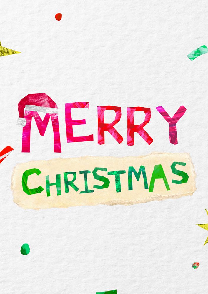 Merry Christmas greeting word, paper craft collage, editable design