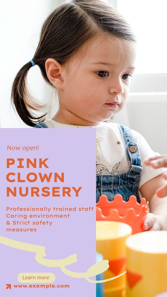 Pink Clown Nursery Instagram story template, editable text