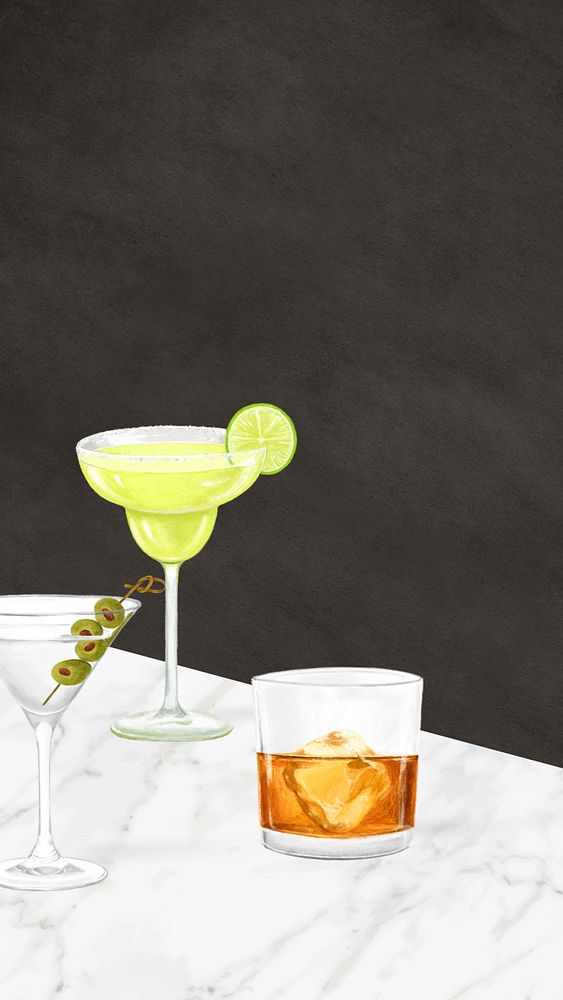 Cocktail drinks iPhone wallpaper, alcoholic beverage illustration, editable design