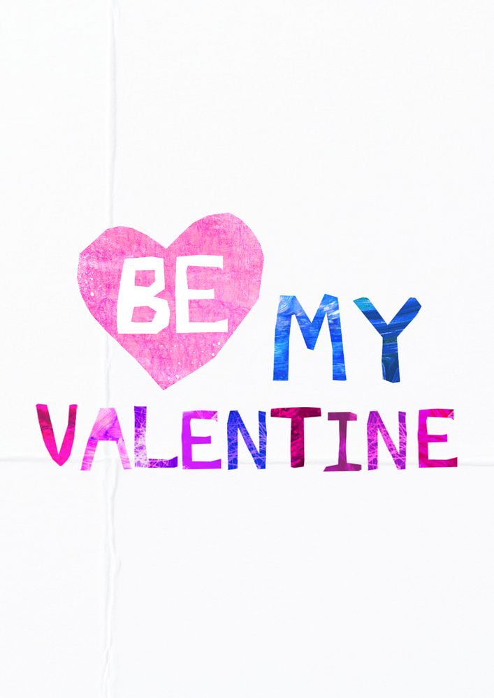 Be my Valentine word, love paper craft collage, editable design