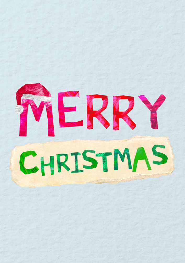 Merry Christmas greeting word, paper craft collage, editable design