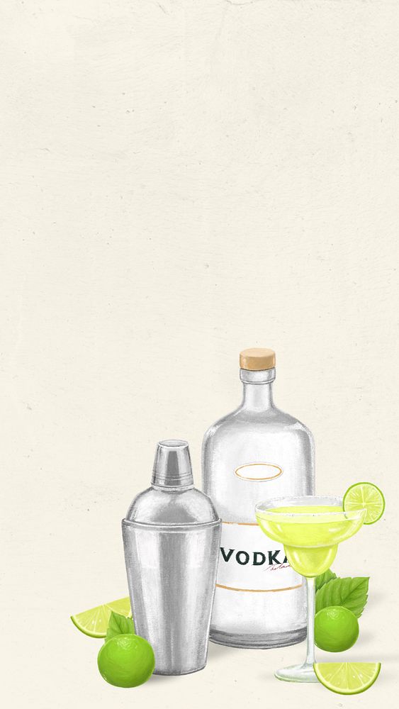 Vodka cocktail iPhone wallpaper, alcoholic drinks illustration, editable design