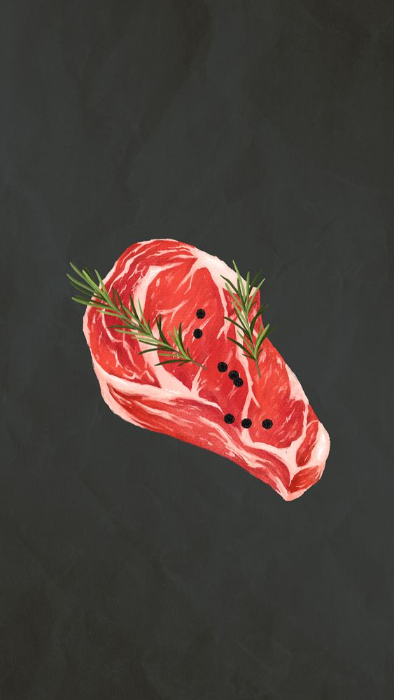 Beef steak iPhone wallpaper, food illustration, editable design