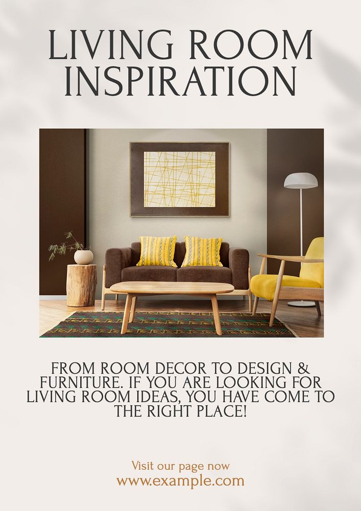 Living room inspiration  poster template, editable text and design