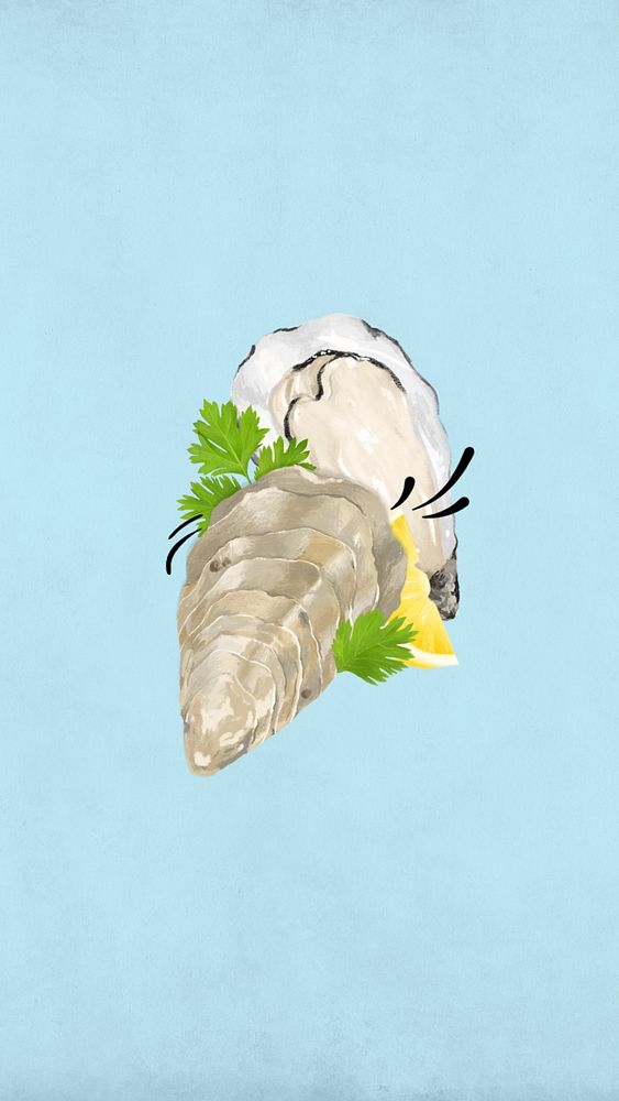 Fresh oyster iPhone wallpaper, seafood illustration, editable design