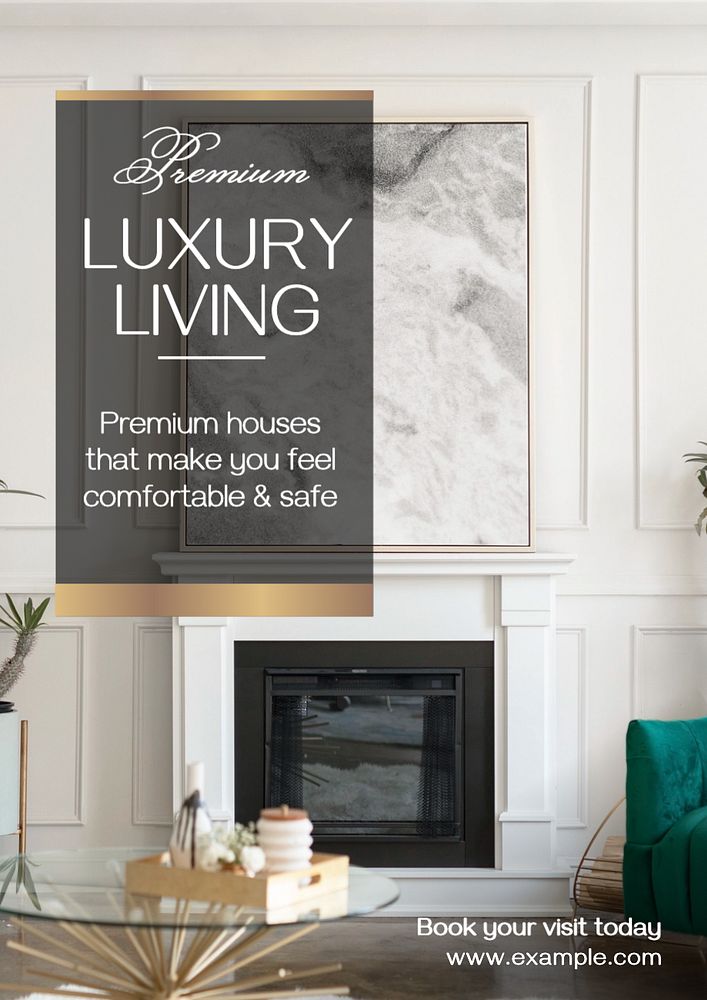 luxury living  poster template, editable text and design