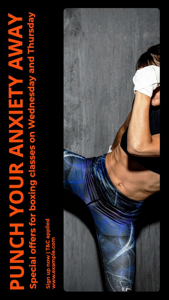 Boxing classes Instagram story template, editable text