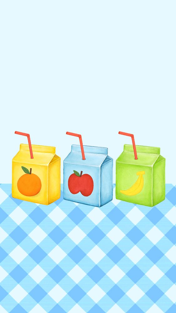 Juice boxes iPhone wallpaper, healthy drinks digital painting, editable design