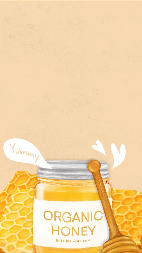 Organic honey iPhone wallpaper, food digital painting, editable design